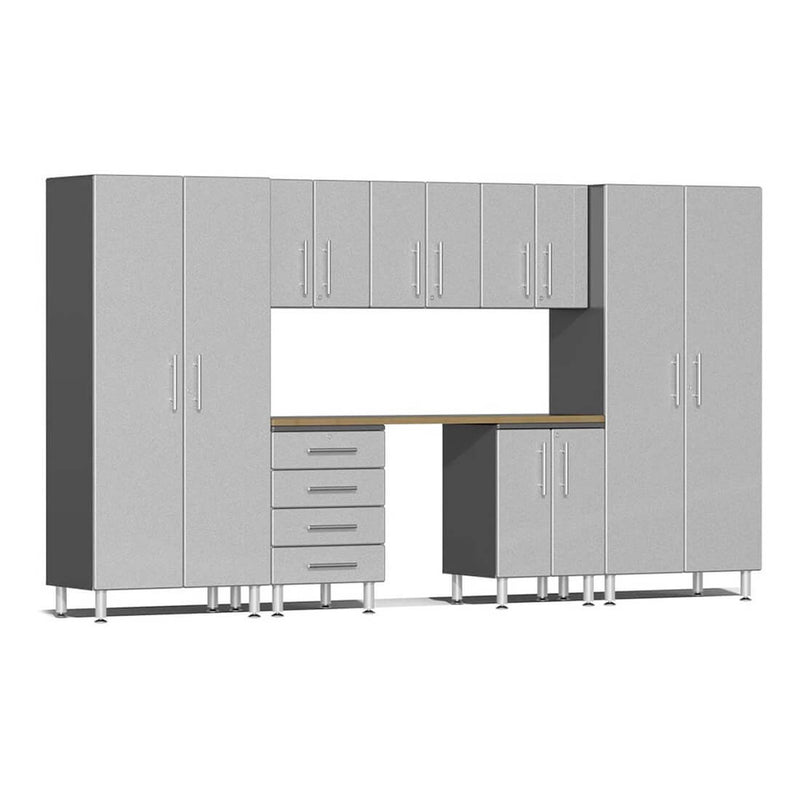 Ulti-MATE Garage 8-Piece Cabinet Kit with Bamboo Worktop in Stardust Silver Metallic