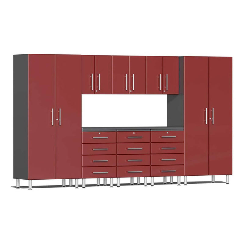 Ulti-MATE Garage 9-Piece Cabinet Kit with Channeled Worktop in Ruby Red Metallic