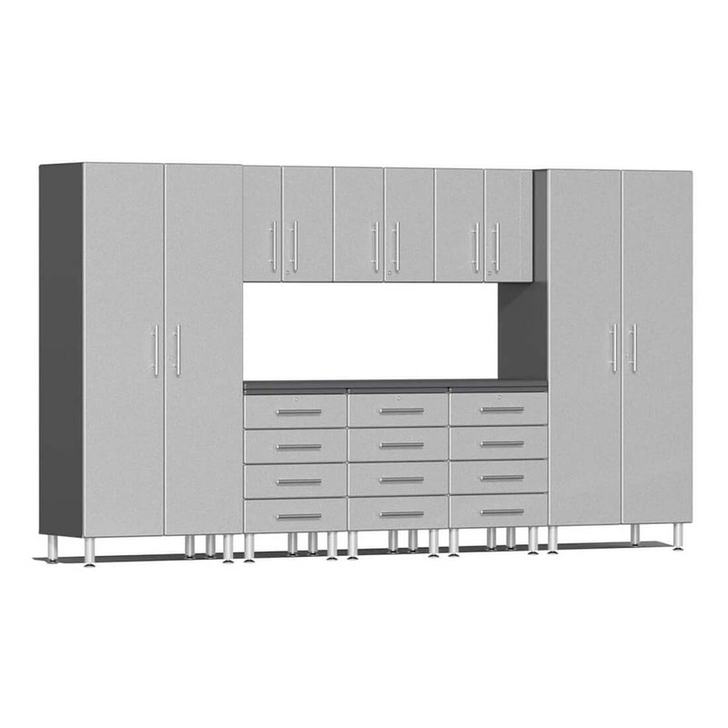 Ulti-MATE Garage 9-Piece Cabinet Kit with Channeled Worktop in Stardust Silver Metallic