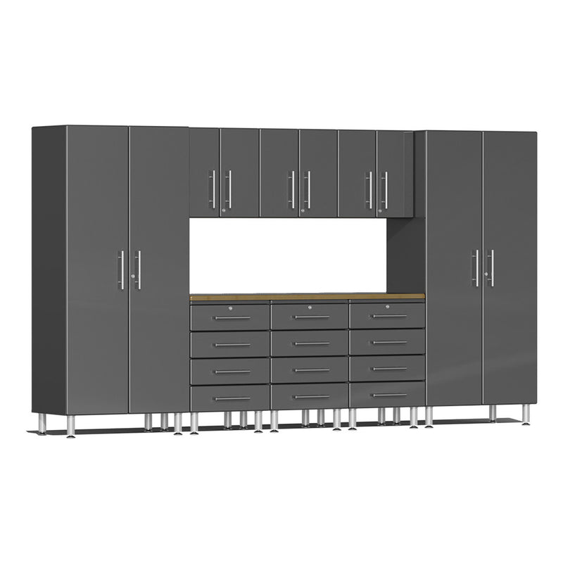 Ulti-MATE Garage 9-Piece Cabinet Kit with Bamboo Worktop in Graphite Grey Metallic