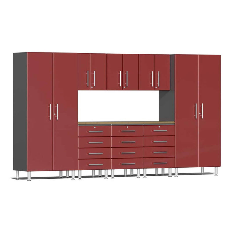 Ulti-MATE Garage 9-Piece Cabinet Kit with Bamboo Worktop in Ruby Red Metallic