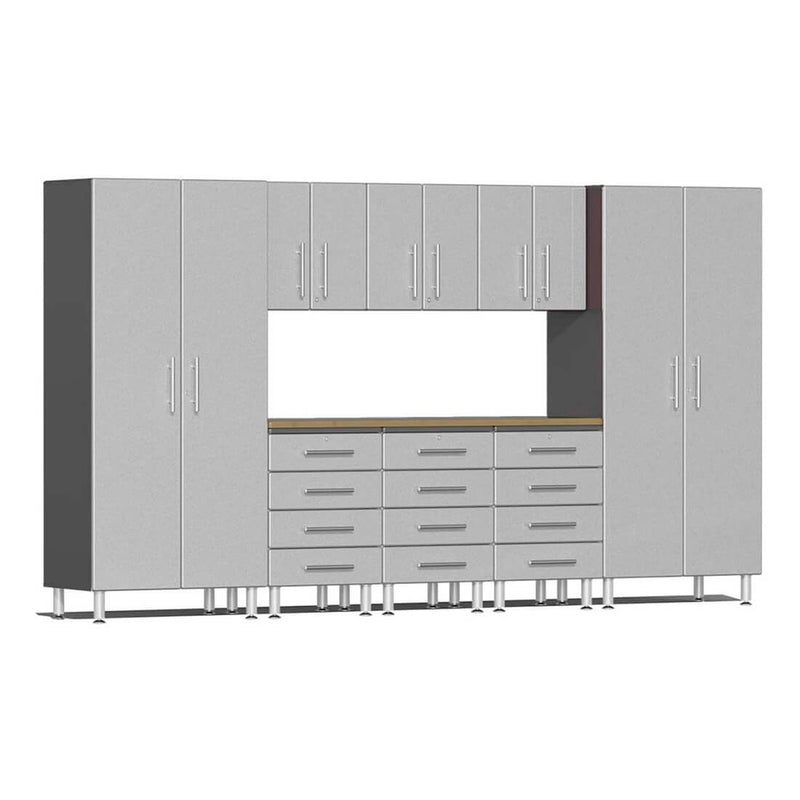 Ulti-MATE Garage 9-Piece Cabinet Kit with Bamboo Worktop in Stardust Silver Metallic