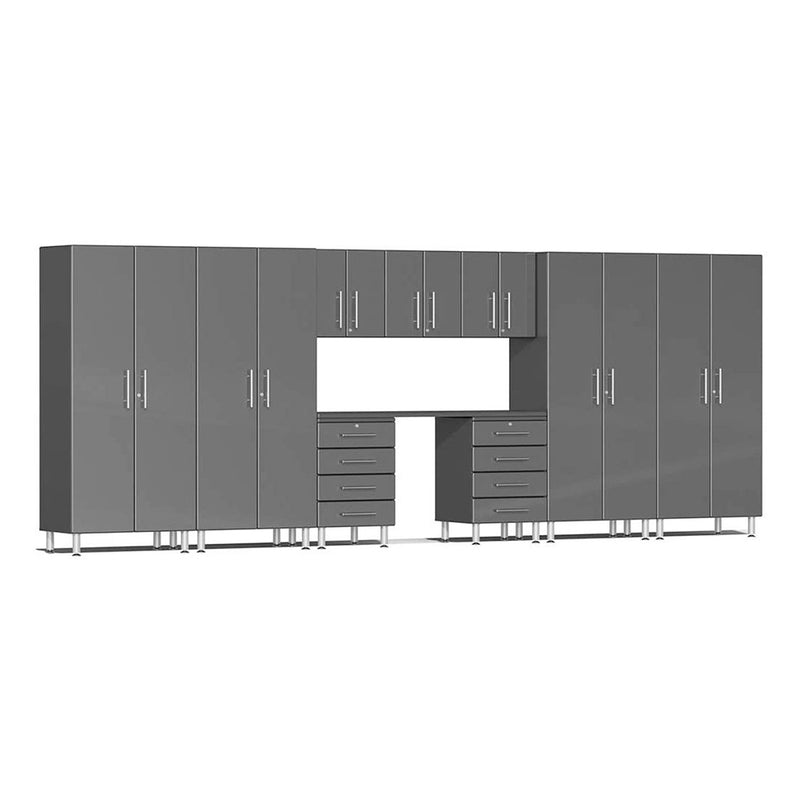 Ulti-MATE Garage 10-Piece Cabinet Kit with Channeled Worktop in Graphite Grey Metallic