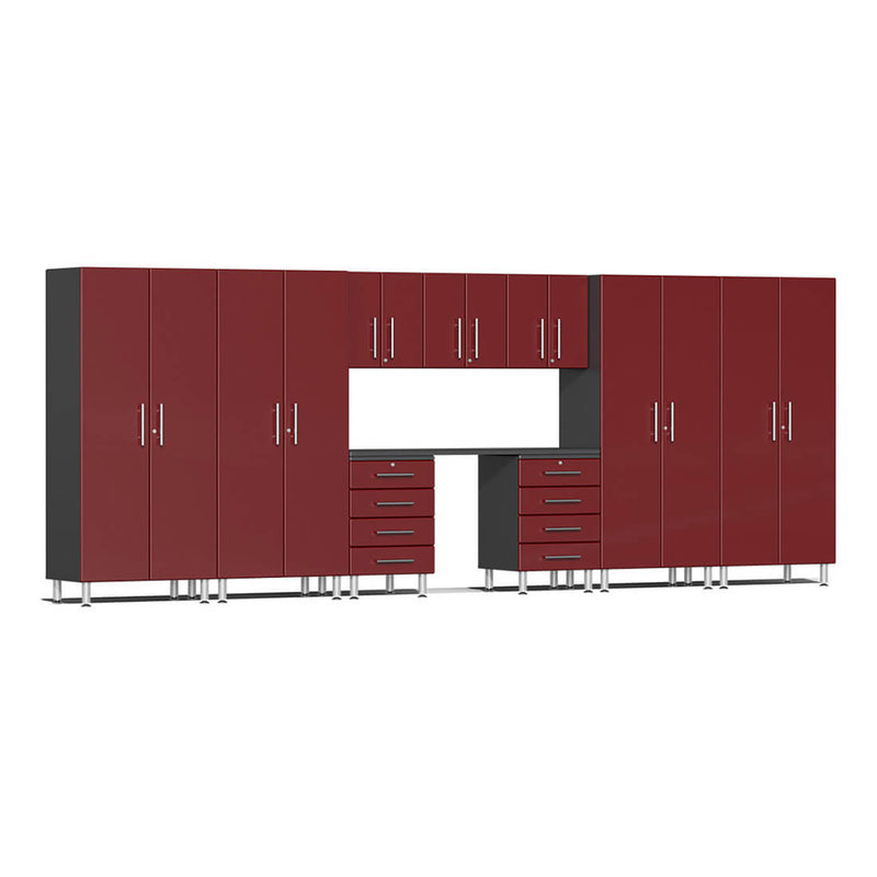 Ulti-MATE Garage 10-Piece Cabinet Kit with Channeled Worktop in Ruby Red Metallic