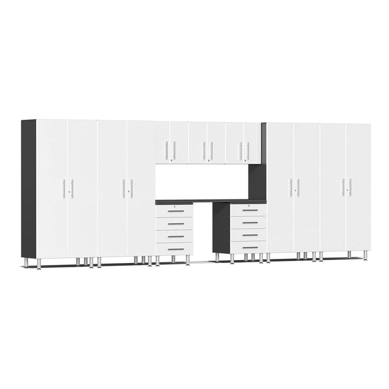 Ulti-MATE Garage 10-Piece Cabinet Kit with Channeled Worktop in Starfire White Metallic