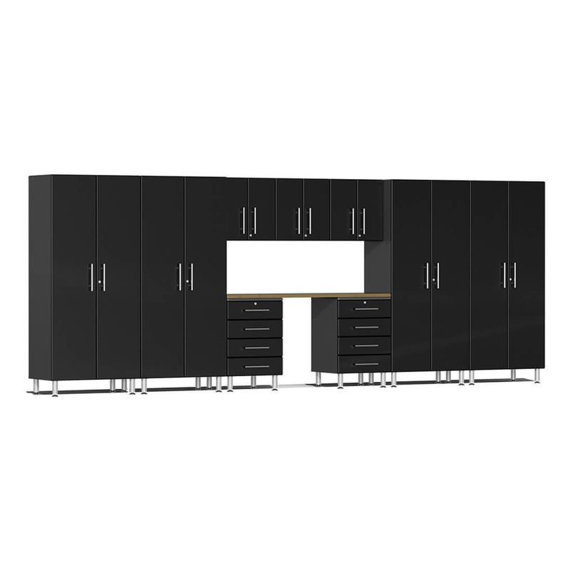 Ulti-MATE Garage 10-Piece Cabinet Kit with Bamboo Worktop in Midnight Black Metallic
