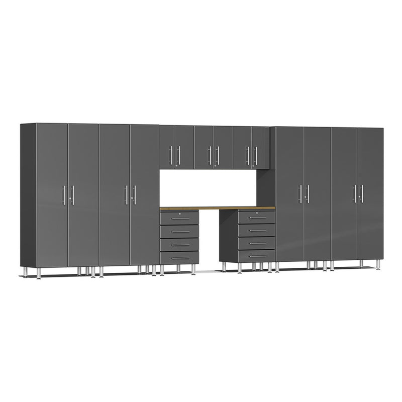 Ulti-MATE Garage 10-Piece Cabinet Kit with Bamboo Worktop in Graphite Grey Metallic
