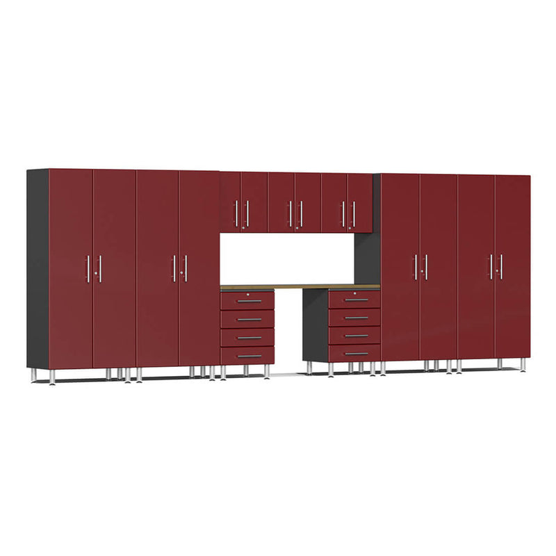 Ulti-MATE Garage 10-Piece Cabinet Kit with Bamboo Worktop in Ruby Red Metallic