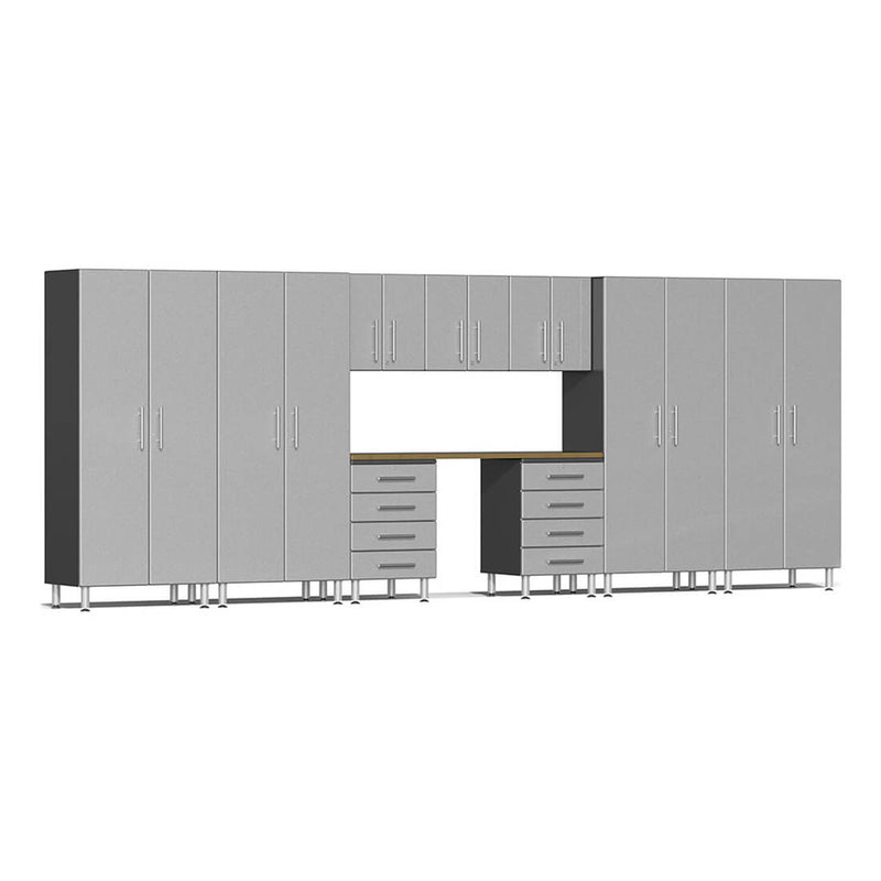 Ulti-MATE Garage 10-Piece Cabinet Kit with Bamboo Worktop in Stardust Silver Metallic