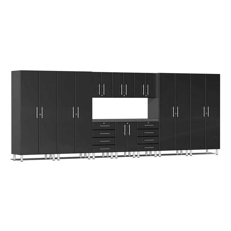 Ulti-MATE Garage 11-Piece Cabinet Set with Channeled Worktop in Midnight Black Metallic