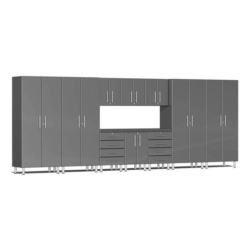 Ulti-MATE Garage 11-Piece Cabinet Set with Channeled Worktop in Graphite Grey Metallic