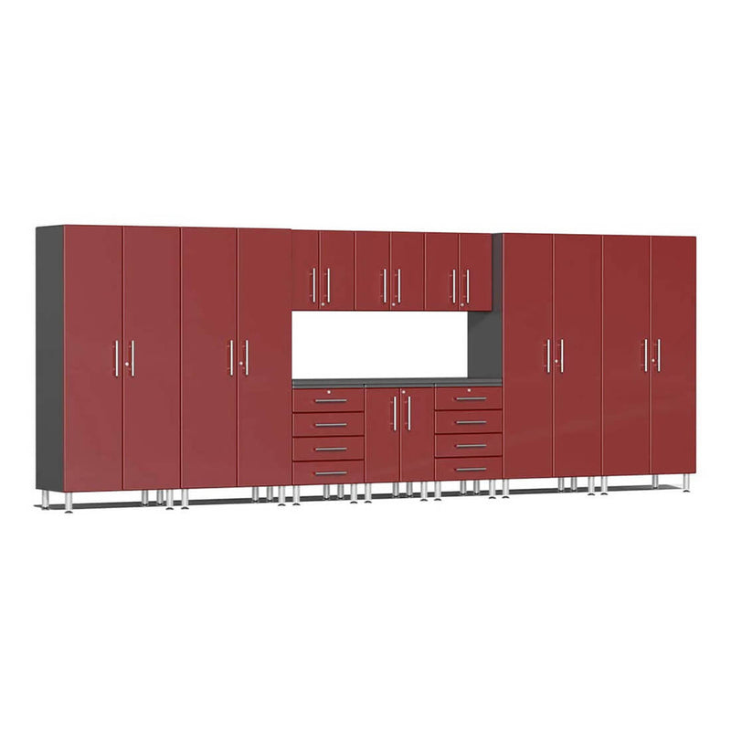 Ulti-MATE Garage 11-Piece Cabinet Set with Channeled Worktop in Ruby Red Metallic