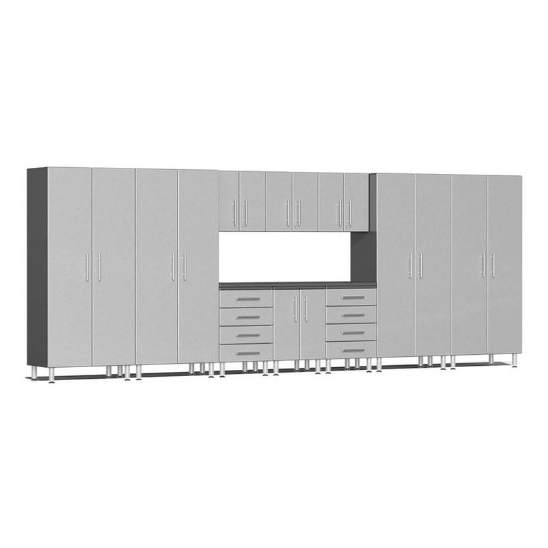 Ulti-MATE Garage 11-Piece Cabinet Set with Channeled Worktop in Stardust Silver Metallic