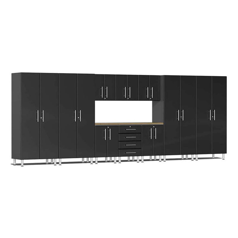 Ulti-MATE Garage 11-Piece Garage Cabinet Kit with Bamboo Worktops in Midnight Black Metallic