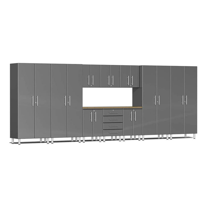 Ulti-MATE Garage 11-Piece Garage Cabinet Kit with Bamboo Worktops in Graphite Grey Metallic