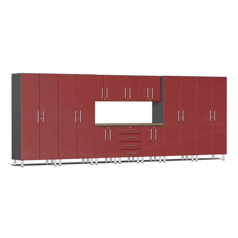 Ulti-MATE Garage 11-Piece Garage Cabinet Kit with Bamboo Worktops in Ruby Red Metallic