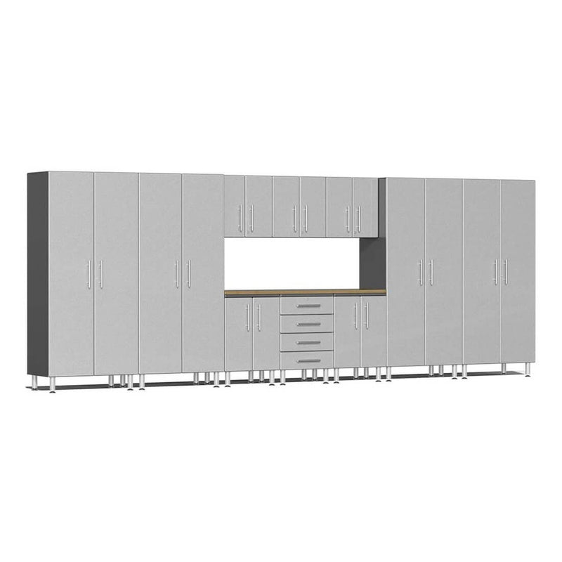 Ulti-MATE Garage 11-Piece Garage Cabinet Kit with Bamboo Worktops in Stardust Silver Metallic