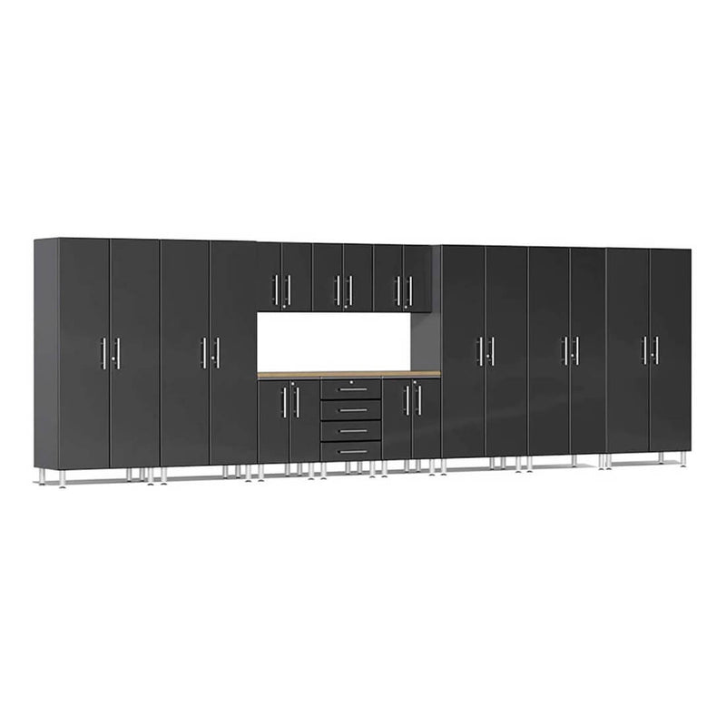 Ulti-MATE Garage 12-Piece Cabinet Set with Bamboo Worktop in Midnight Black Metallic