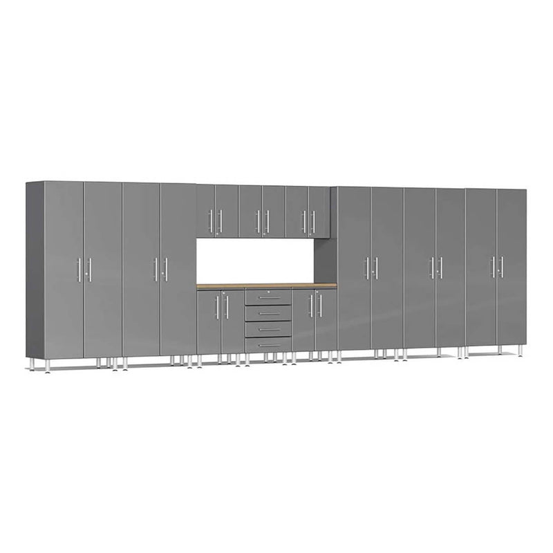 Ulti-MATE Garage 12-Piece Cabinet Set with Bamboo Worktop in Graphite Grey Metallic