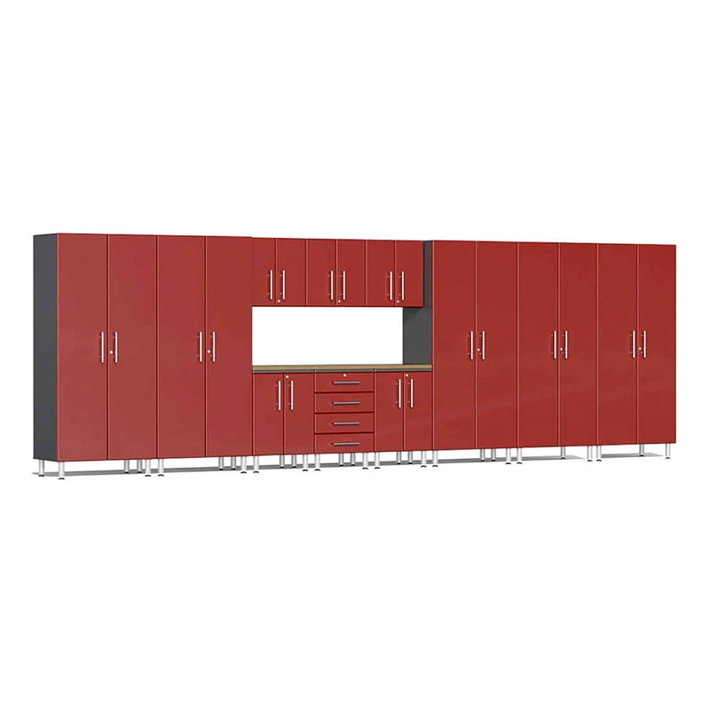 Ulti-MATE Garage 12-Piece Cabinet Set with Bamboo Worktop in Ruby Red Metallic