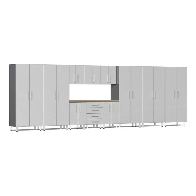 Ulti-MATE Garage 12-Piece Cabinet Set with Bamboo Worktop in Stardust Silver Metallic