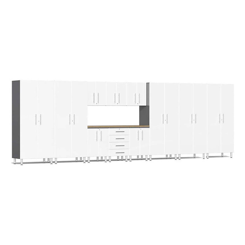 Ulti-MATE Garage 12-Piece Cabinet Set with Bamboo Worktop in Starfire White Metallic