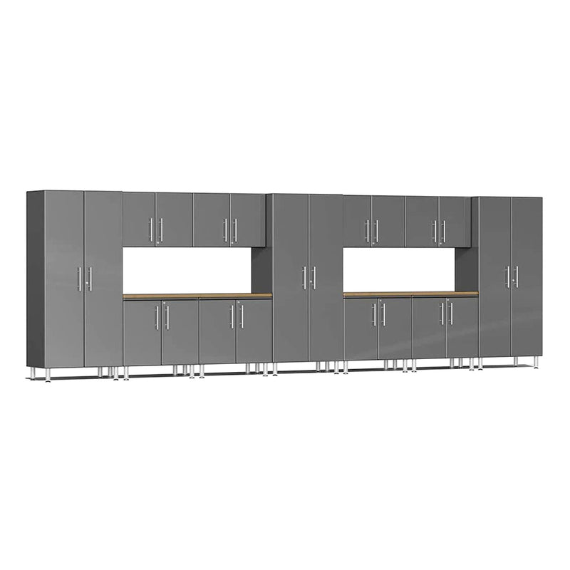 Ulti-MATE Garage 13-Piece Garage Cabinet Kit with Bamboo Worktops in Graphite Grey Metallic