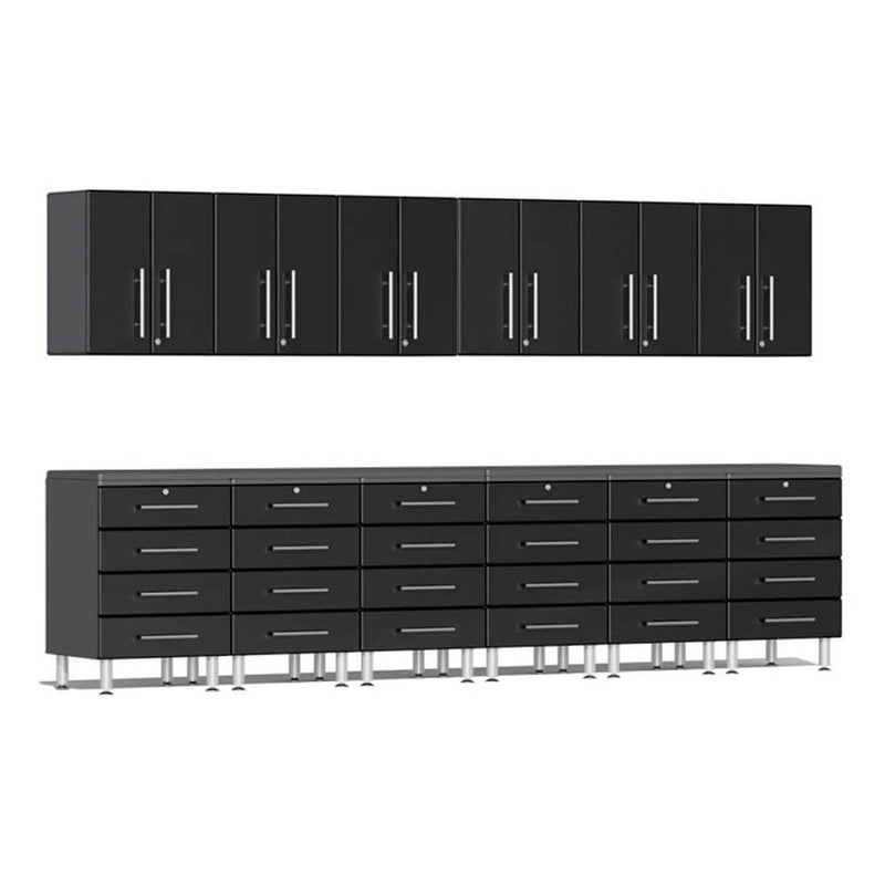 Ulti-MATE Garage 14-Piece Workstation Set with Channeled Worktop in Midnight Black Metallic