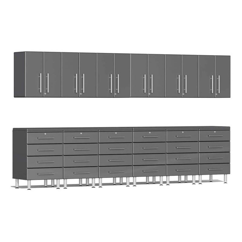 Ulti-MATE Garage 14-Piece Workstation Set with Channeled Worktop in Graphite Grey Metallic