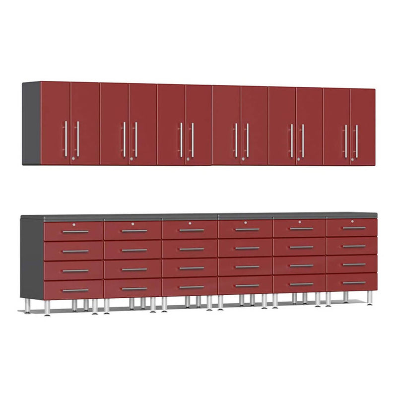 Ulti-MATE Garage 14-Piece Workstation Set with Channeled Worktop in Ruby Red Metallic