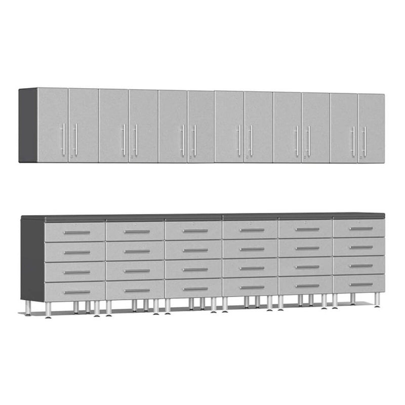 Ulti-MATE Garage 14-Piece Workstation Set with Channeled Worktop in Stardust Silver Metallic
