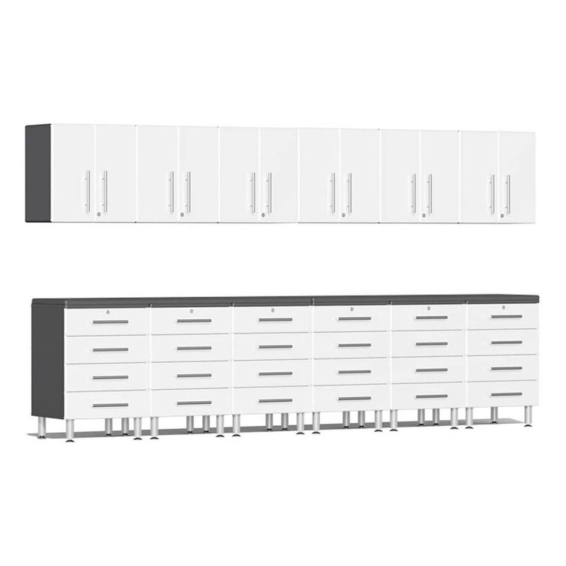 Ulti-MATE Garage 14-Piece Workstation Set with Channeled Worktop in Starfire White Metallic