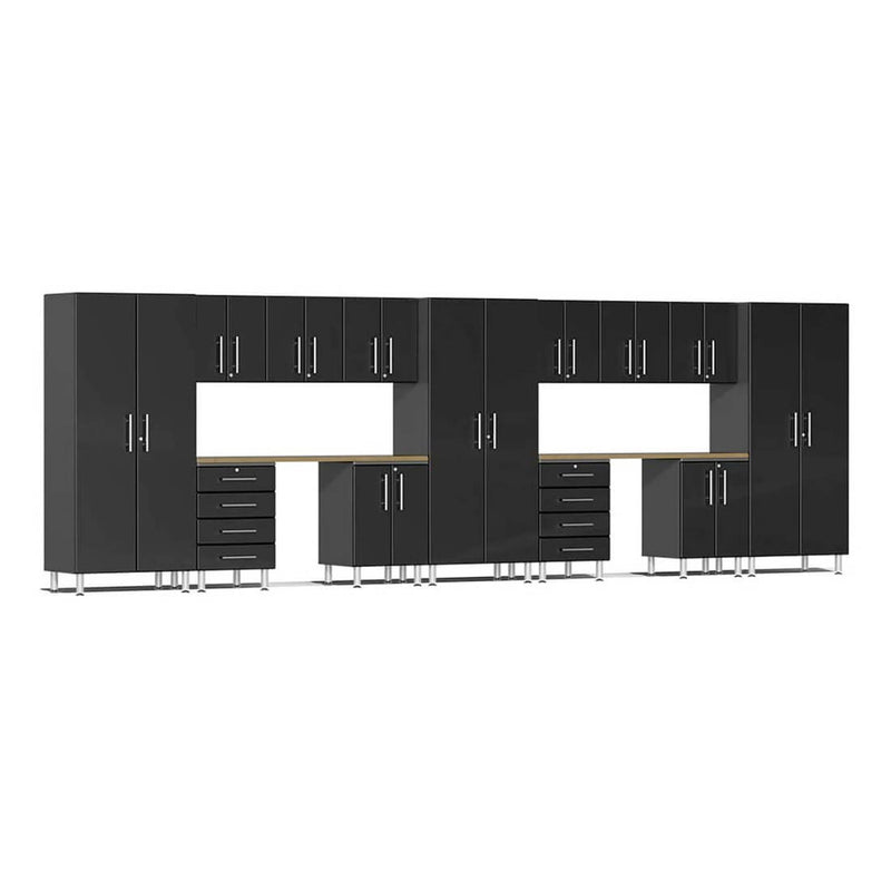 Ulti-MATE Garage 15-Piece Cabinet Set with Bamboo Worktops in Midnight Black Metallic