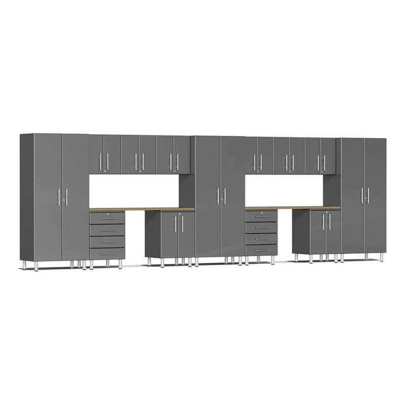 Ulti-MATE Garage 15-Piece Cabinet Set with Bamboo Worktops in Graphite Grey Metallic