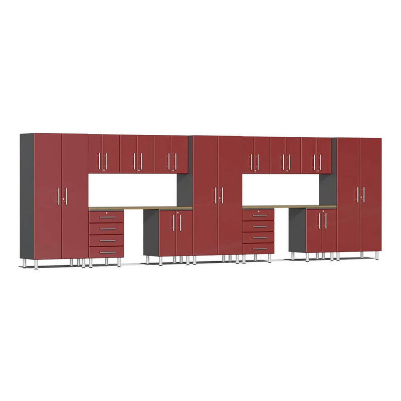 Ulti-MATE Garage 15-Piece Cabinet Set with Bamboo Worktops in Ruby Red Metallic