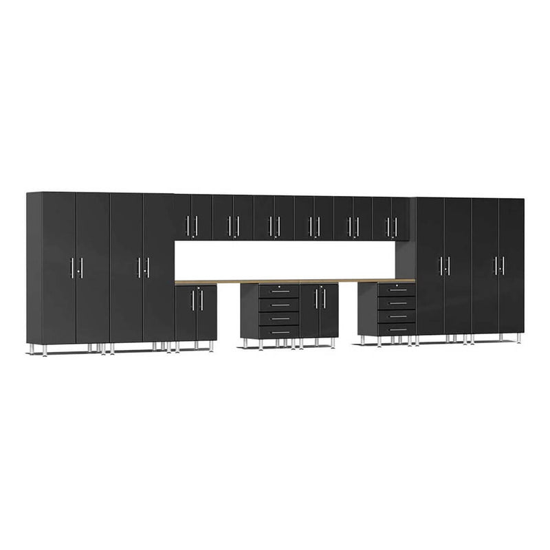 Ulti-MATE Garage 16-Piece Cabinet Set with Bamboo Worktops in Midnight Black Metallic