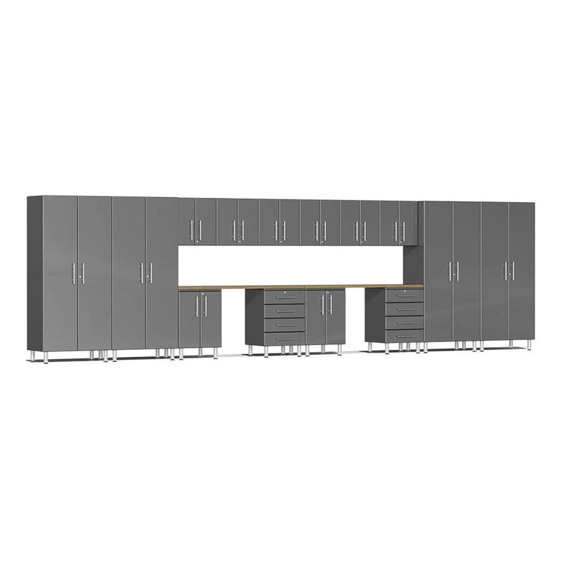 Ulti-MATE Garage 16-Piece Cabinet Set with Bamboo Worktops in Graphite Grey Metallic