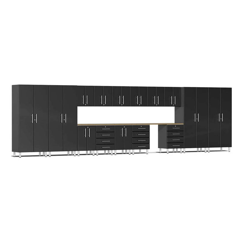 Ulti-MATE Garage 17-Piece Cabinet Kit with Bamboo Worktops in Midnight Black Metallic
