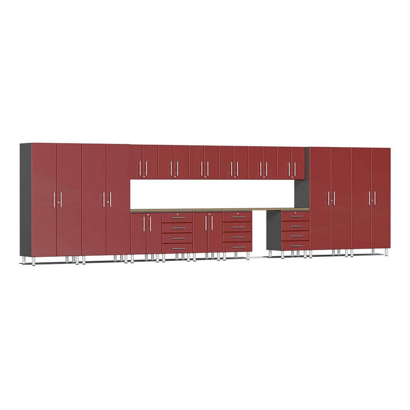 Ulti-MATE Garage 17-Piece Cabinet Kit with Bamboo Worktops in Ruby Red Metallic