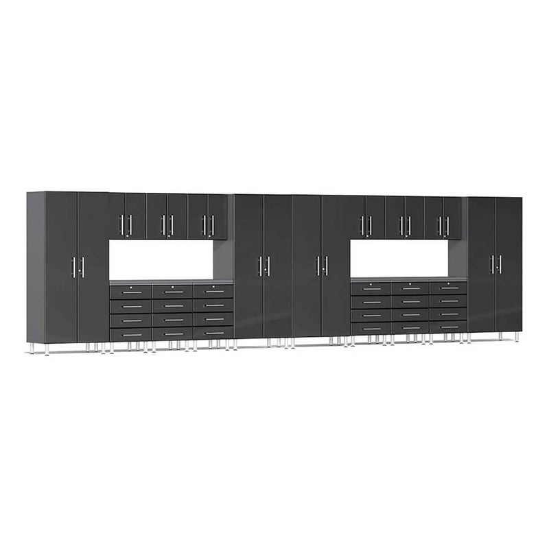Ulti-MATE Garage 18-Piece Cabinet Kit with Channeled Worktops in Midnight Black Metallic