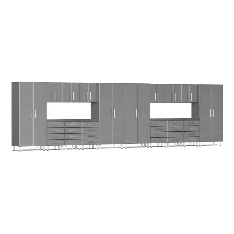 Ulti-MATE Garage 18-Piece Cabinet Kit with Channeled Worktops in Graphite Grey Metallic