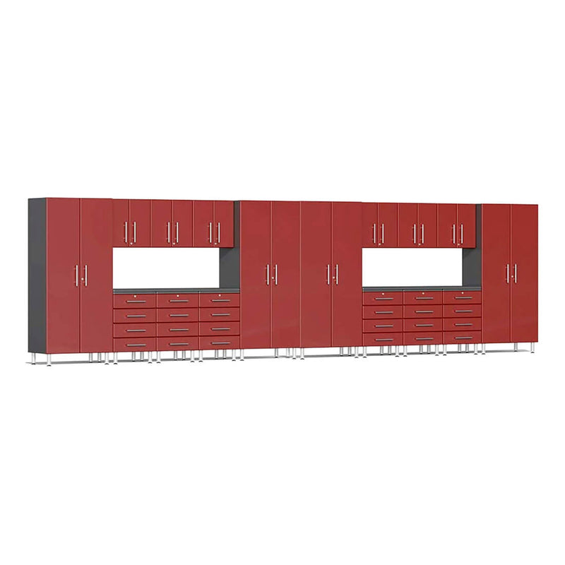 Ulti-MATE Garage 18-Piece Cabinet Kit with Channeled Worktops in Ruby Red Metallic