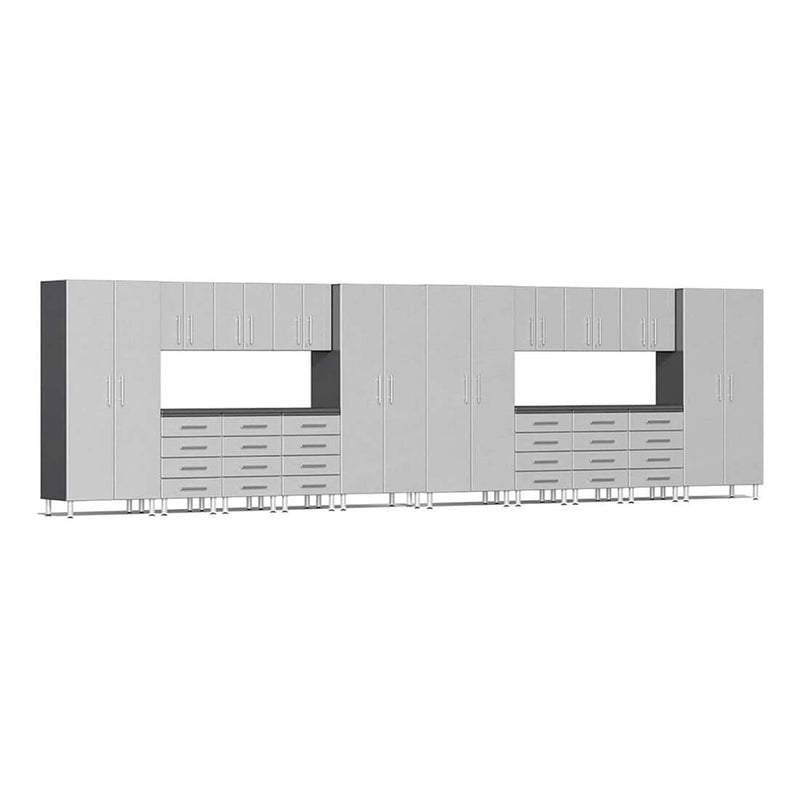 Ulti-MATE Garage 18-Piece Cabinet Kit with Channeled Worktops in Stardust Silver Metallic