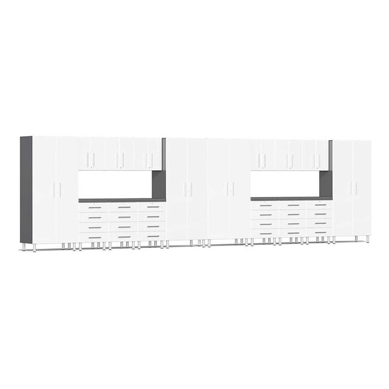 Ulti-MATE Garage 18-Piece Cabinet Kit with Channeled Worktops in Starfire White Metallic