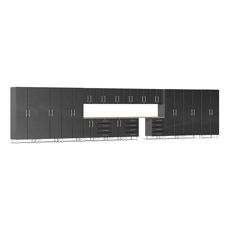 Ulti-MATE Garage 19-Piece Cabinet Set with Bamboo Worktops in Midnight Black Metallic