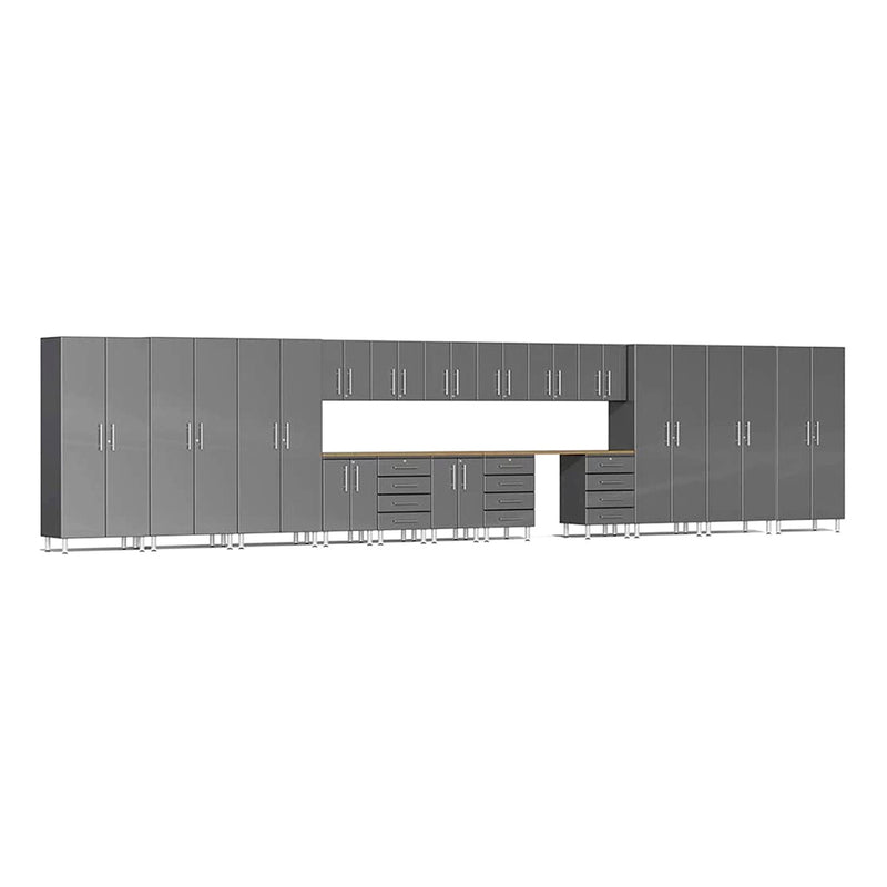 Ulti-MATE Garage 19-Piece Cabinet Set with Bamboo Worktops in Graphite Grey Metallic