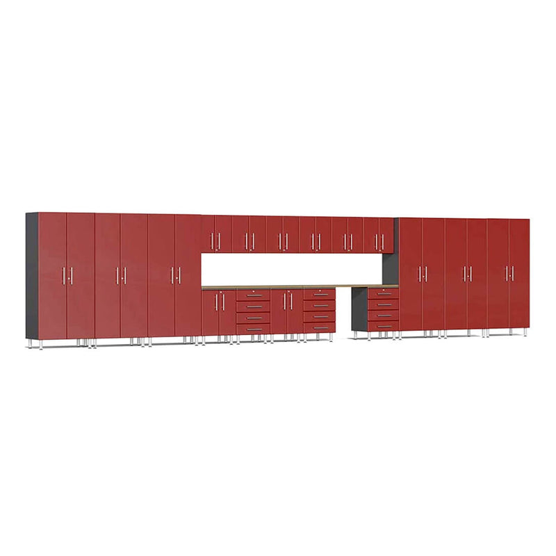 Ulti-MATE Garage 19-Piece Cabinet Set with Bamboo Worktops in Ruby Red Metallic