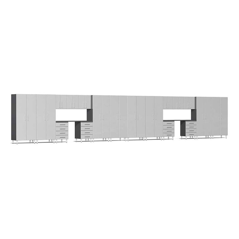 Ulti-MATE Garage 20-Piece Cabinet Kit with Channeled Worktops in Stardust Silver Metallic