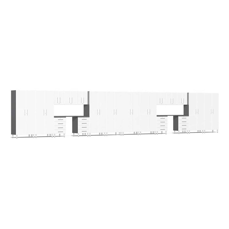 Ulti-MATE Garage 20-Piece Cabinet Kit with Channeled Worktops in Starfire White Metallic