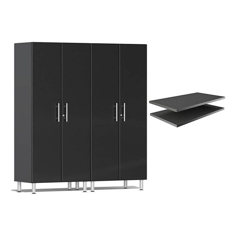 Ulti-MATE Garage 2-Piece Tall Garage Cabinet Set and Extra 2-Shelf Bundle in Midnight Black Metallic